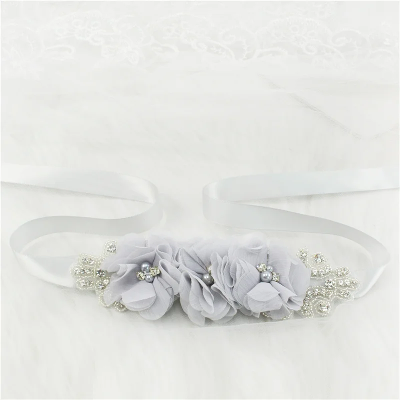 (1PC) Silver Rhinestones Bridal Belt Flower Wedding Dress Belts Polyester Satin Wedding Sash for Wedding Bridesmaid Dress