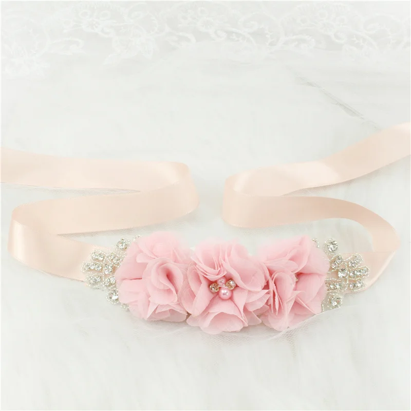 (1PC) Silver Rhinestones Bridal Belt Flower Wedding Dress Belts Polyester Satin Wedding Sash for Wedding Bridesmaid Dress