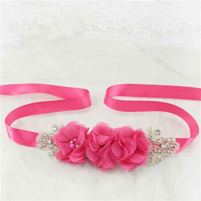 (1PC) Silver Rhinestones Bridal Belt Flower Wedding Dress Belts Polyester Satin Wedding Sash for Wedding Bridesmaid Dress