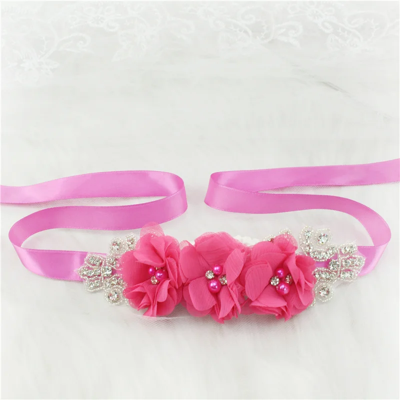 (1PC) Silver Rhinestones Bridal Belt Flower Wedding Dress Belts Polyester Satin Wedding Sash for Wedding Bridesmaid Dress