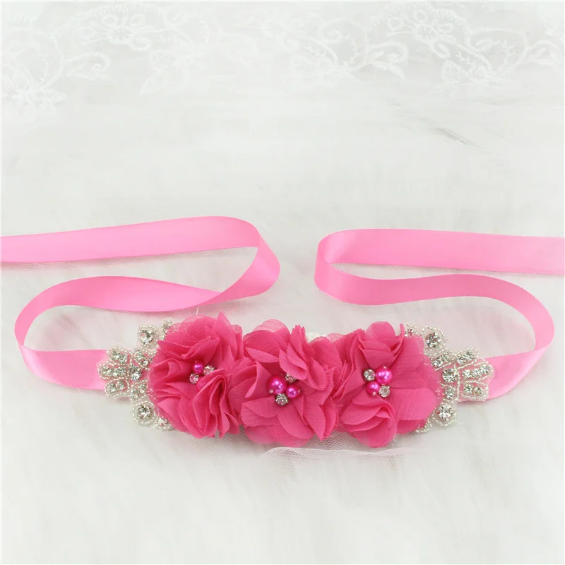 (1PC) Silver Rhinestones Bridal Belt Flower Wedding Dress Belts Polyester Satin Wedding Sash for Wedding Bridesmaid Dress