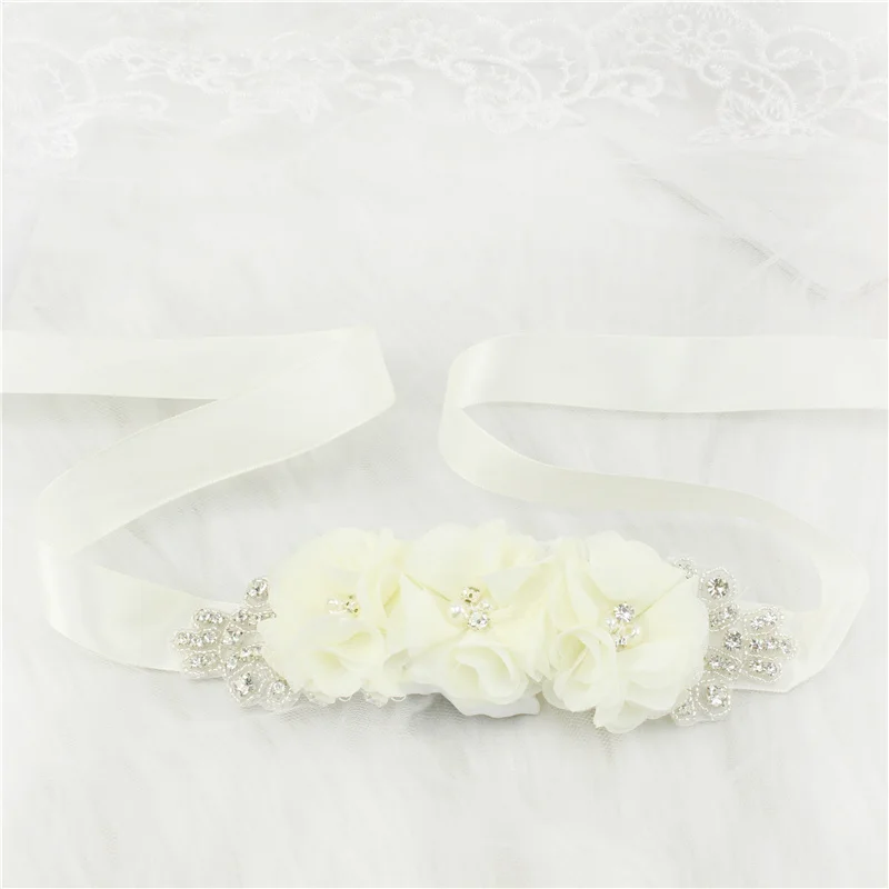 (1PC) Silver Rhinestones Bridal Belt Flower Wedding Dress Belts Polyester Satin Wedding Sash for Wedding Bridesmaid Dress
