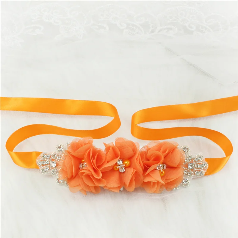 (1PC) Silver Rhinestones Bridal Belt Flower Wedding Dress Belts Polyester Satin Wedding Sash for Wedding Bridesmaid Dress