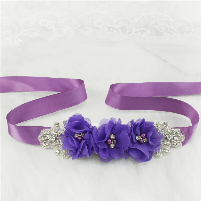 (1PC) Silver Rhinestones Bridal Belt Flower Wedding Dress Belts Polyester Satin Wedding Sash for Wedding Bridesmaid Dress
