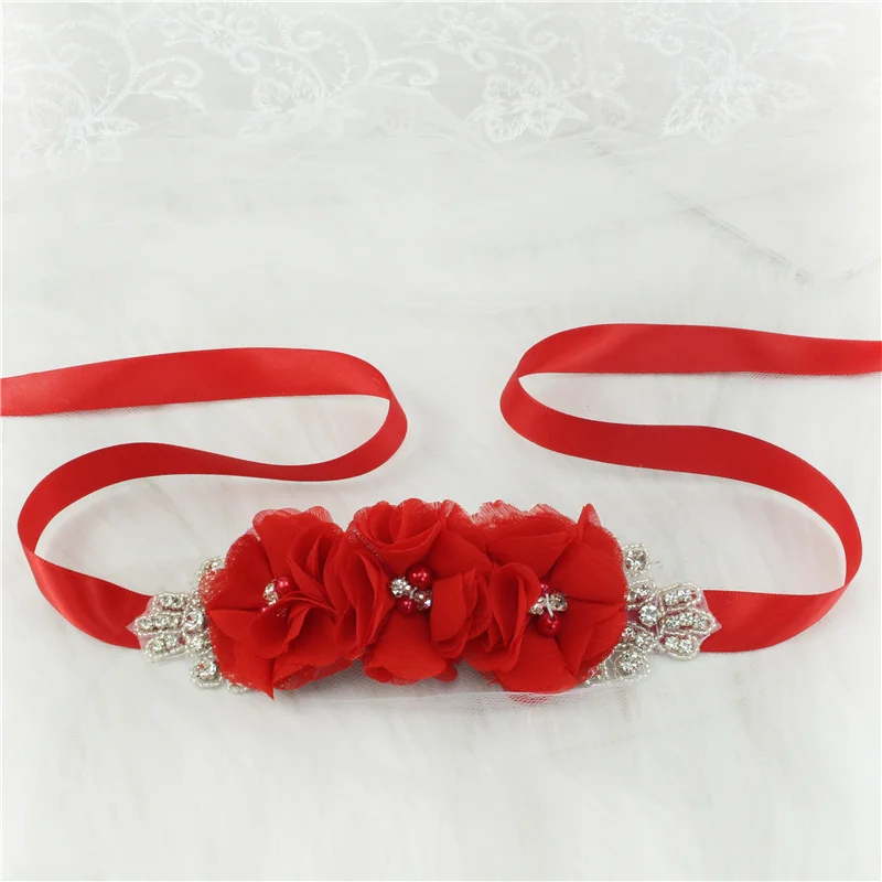 (1PC) Silver Rhinestones Bridal Belt Flower Wedding Dress Belts Polyester Satin Wedding Sash for Wedding Bridesmaid Dress