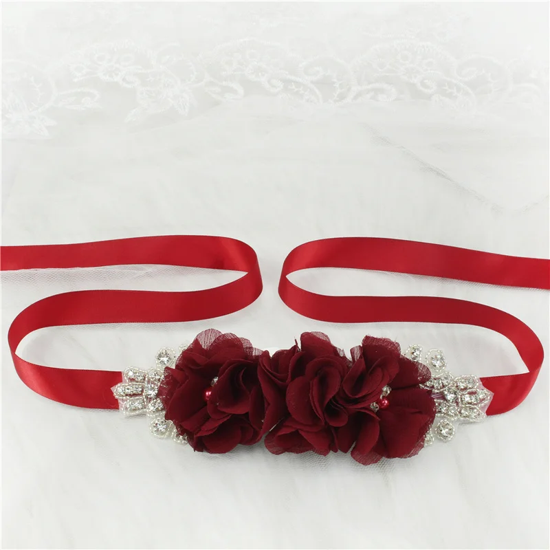 (1PC) Silver Rhinestones Bridal Belt Flower Wedding Dress Belts Polyester Satin Wedding Sash for Wedding Bridesmaid Dress