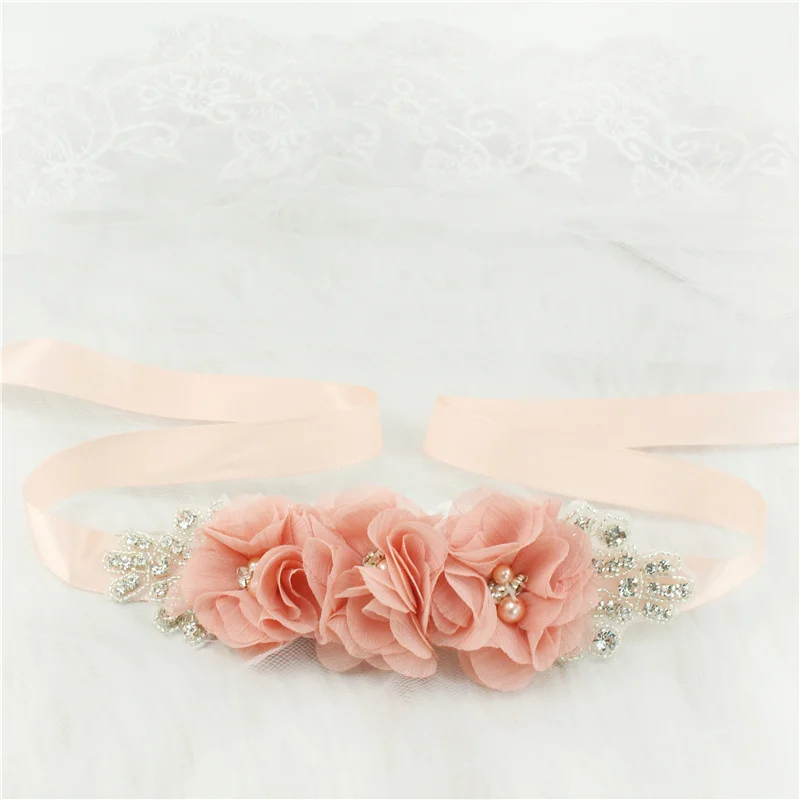 (1PC) Silver Rhinestones Bridal Belt Flower Wedding Dress Belts Polyester Satin Wedding Sash for Wedding Bridesmaid Dress