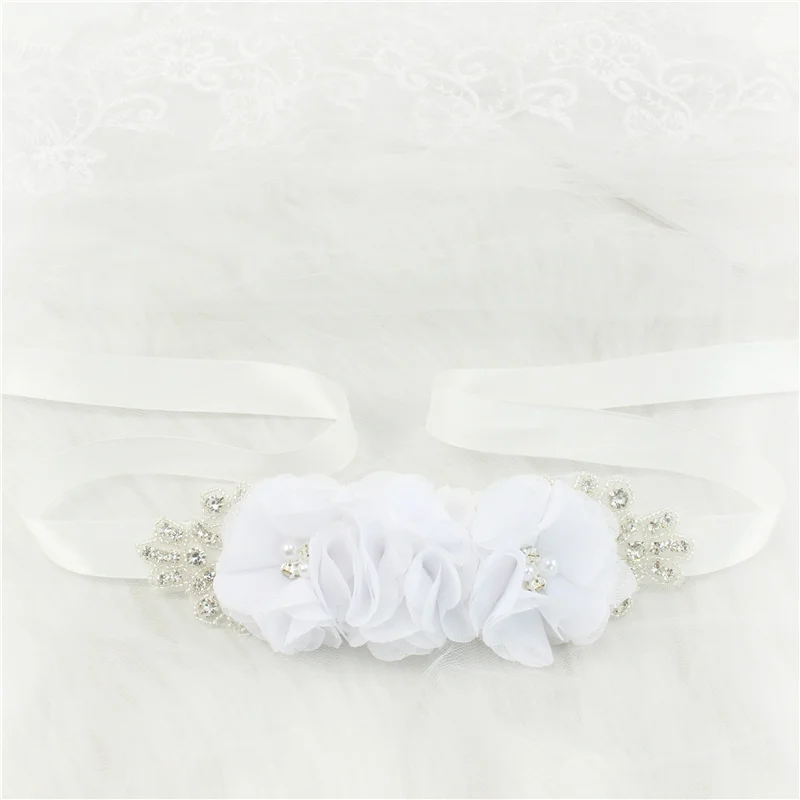 (1PC) Silver Rhinestones Bridal Belt Flower Wedding Dress Belts Polyester Satin Wedding Sash for Wedding Bridesmaid Dress