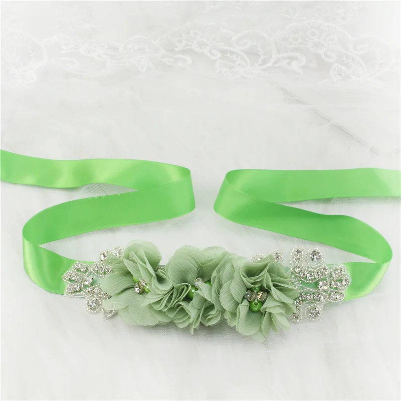 (1PC) Silver Rhinestones Bridal Belt Flower Wedding Dress Belts Polyester Satin Wedding Sash for Wedding Bridesmaid Dress