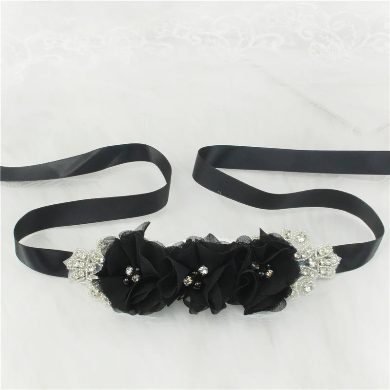 (1PC) Silver Rhinestones Bridal Belt Flower Wedding Dress Belts Polyester Satin Wedding Sash for Wedding Bridesmaid Dress