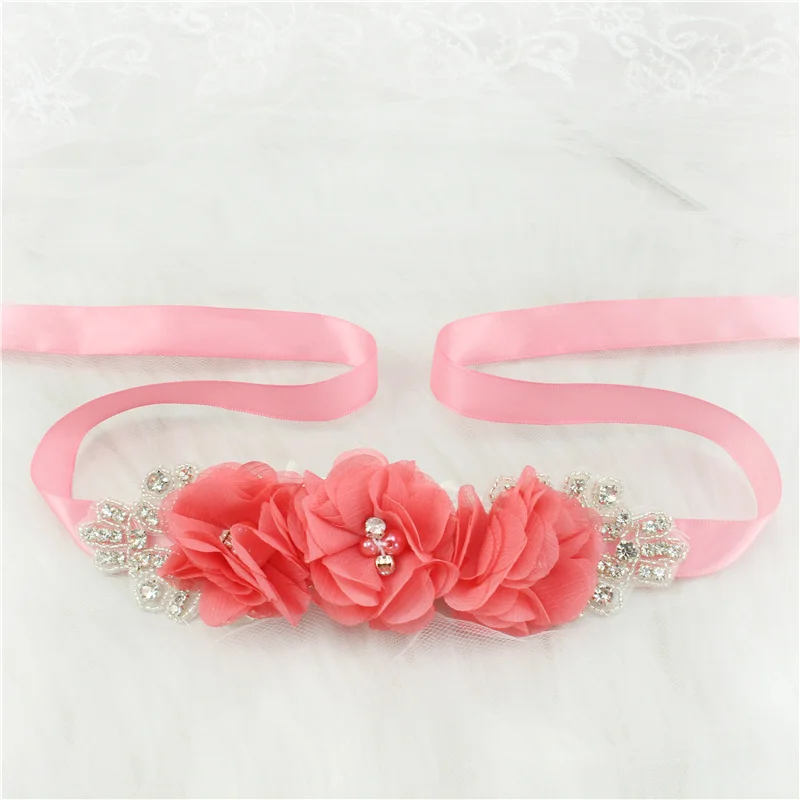 (1PC) Silver Rhinestones Bridal Belt Flower Wedding Dress Belts Polyester Satin Wedding Sash for Wedding Bridesmaid Dress