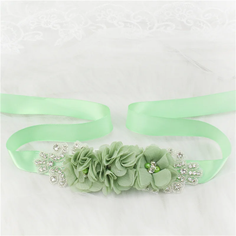 (1PC) Silver Rhinestones Bridal Belt Flower Wedding Dress Belts Polyester Satin Wedding Sash for Wedding Bridesmaid Dress
