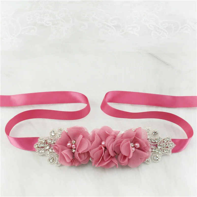 (1PC) Silver Rhinestones Bridal Belt Flower Wedding Dress Belts Polyester Satin Wedding Sash for Wedding Bridesmaid Dress