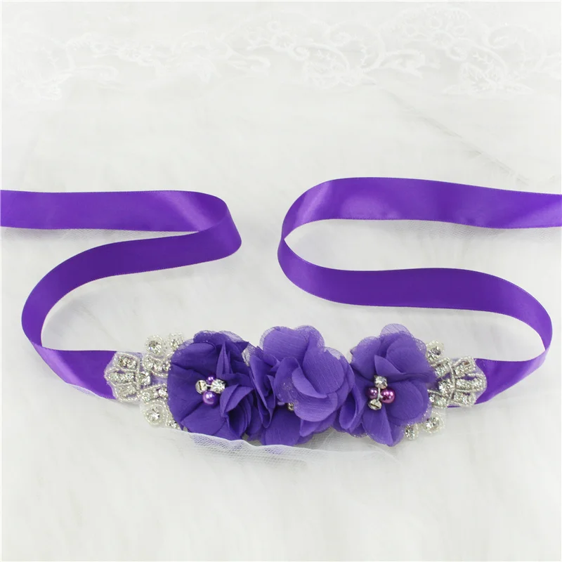 (1PC) Silver Rhinestones Bridal Belt Flower Wedding Dress Belts Polyester Satin Wedding Sash for Wedding Bridesmaid Dress