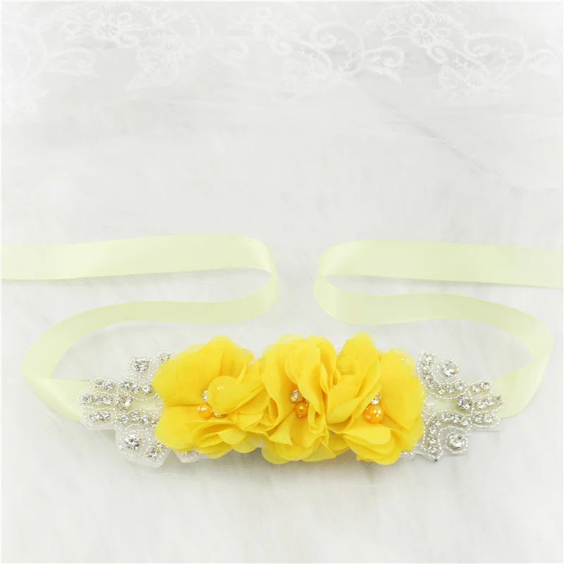 (1PC) Silver Rhinestones Bridal Belt Flower Wedding Dress Belts Polyester Satin Wedding Sash for Wedding Bridesmaid Dress