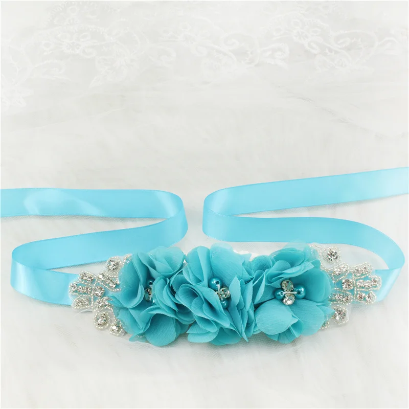 (1PC) Silver Rhinestones Bridal Belt Flower Wedding Dress Belts Polyester Satin Wedding Sash for Wedding Bridesmaid Dress