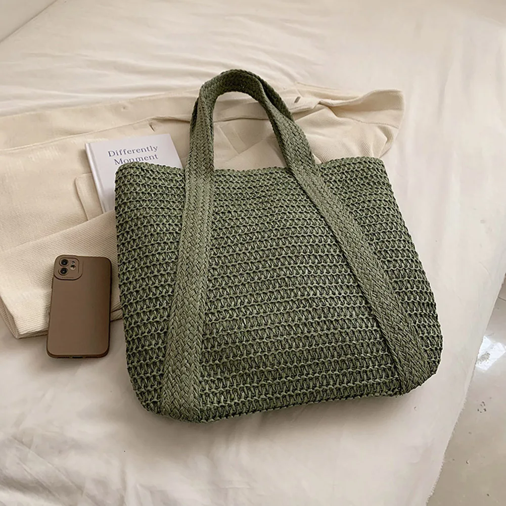 Summer Straw Women Bag Hand-Woven Handbags Handmade Raffia Beach Boho Shoulder Bag Large Tote Bag Tassel Shopping Purses