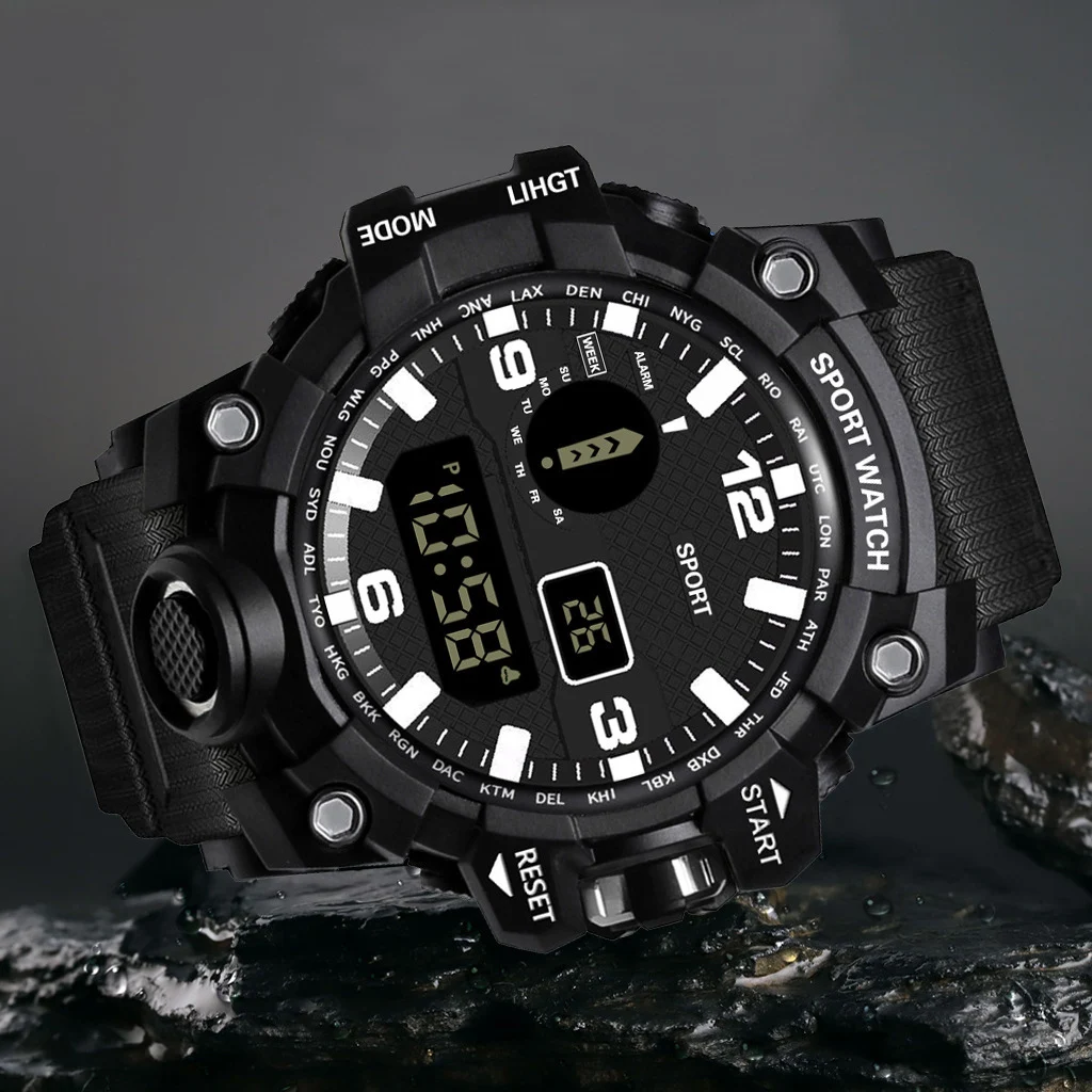 YIKAZE Sports Watch Men's LED Digital Watches Multifunction Military Clock Big Dial Waterproof Fitness Electronic Watch For Man