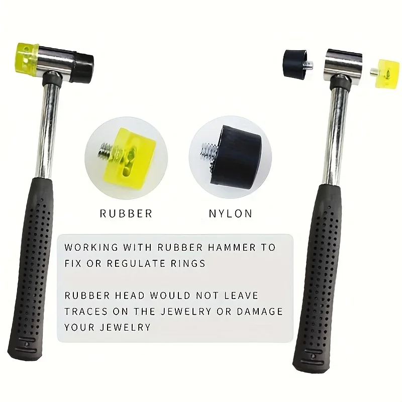 Yasumai Jewelers Rubber Hammer Mallet with Wood Ring Mandrel Sizer Sizing Adjuster Repair Tools Jewelry Making Kit