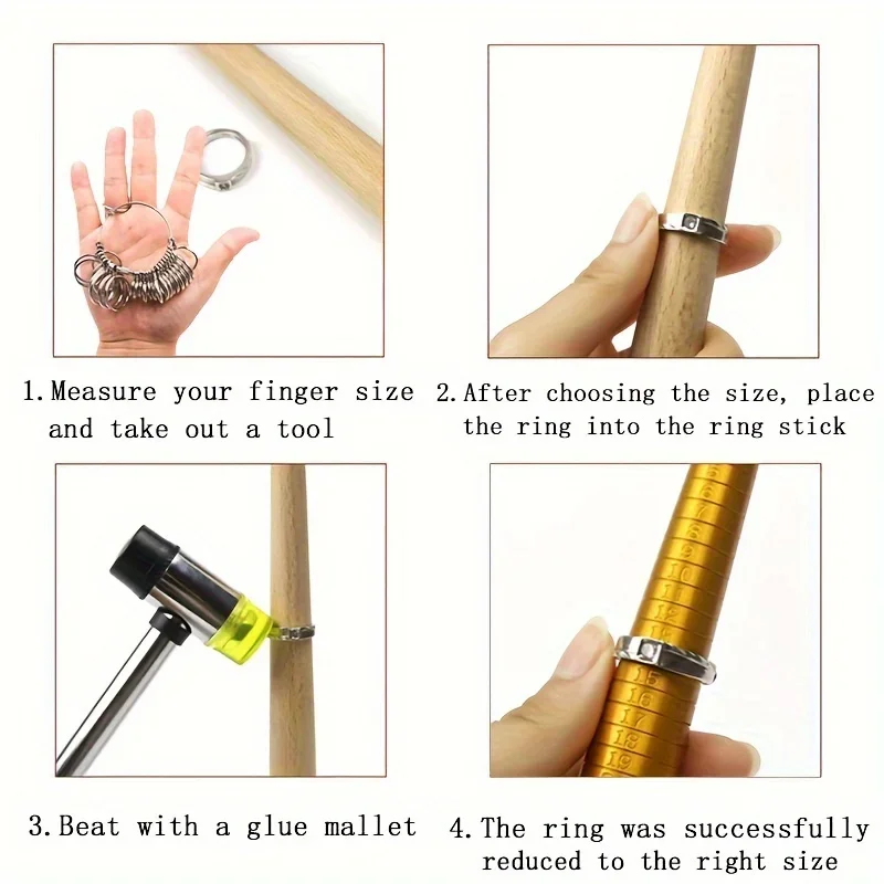 Yasumai Jewelers Rubber Hammer Mallet with Wood Ring Mandrel Sizer Sizing Adjuster Repair Tools Jewelry Making Kit