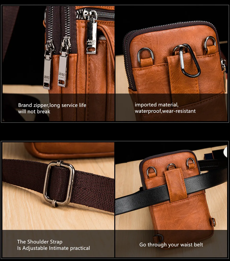 JEEP BULUO Small Multi-function Sling Crossbody Bag Brand Men Shoulder Bag Legs Waist Bag For Man New Fashion Casual Cool Mini