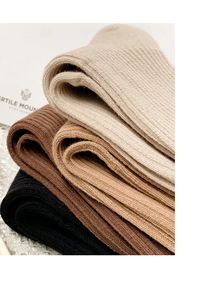CHAOZHU Autumn Winter Red Brown Color Series Women Loose Socks Rib Cotton Fashion Basic Daily Classic Sock Female