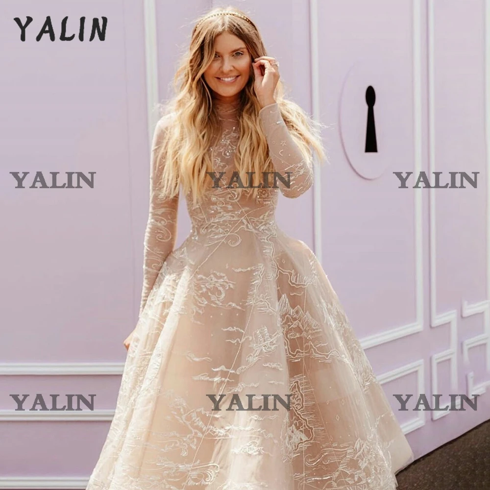 Customized Elegant High Low Prom Dresses Long Sleeves Ankle Length Pleated Homecoming Applique Lace vestidos de fiesta