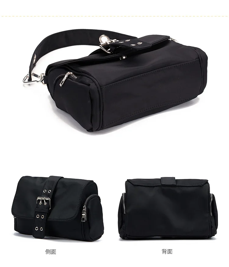 Nylon Women Shoulder Crossbody Bag Black Fashion Rivet Axillary Bags Brand Design Ladies Female Handbag Small Black Bolsa Femini