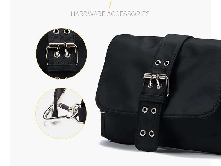 Nylon Women Shoulder Crossbody Bag Black Fashion Rivet Axillary Bags Brand Design Ladies Female Handbag Small Black Bolsa Femini