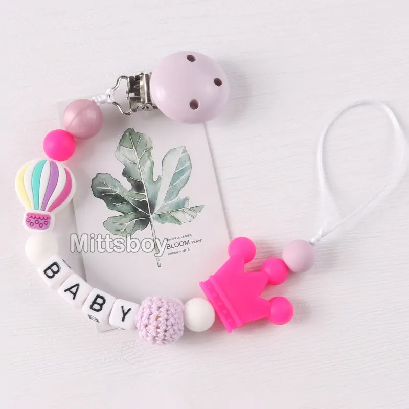 NEW Personalized Name Handmade Beech Pacifier Clip Holder Chain Silicone Rainbow Pacifier Chain Baby Teether Teething Chain Gift