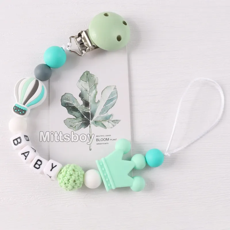 NEW Personalized Name Handmade Beech Pacifier Clip Holder Chain Silicone Rainbow Pacifier Chain Baby Teether Teething Chain Gift