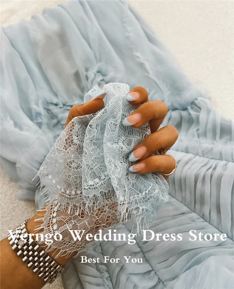 Verngo Dusty Blue Chiffon Long Prom Dresses Spaghetti Straps Pleat Sweetheart Side Slit Evening Gown Sexy Party Dress Customized