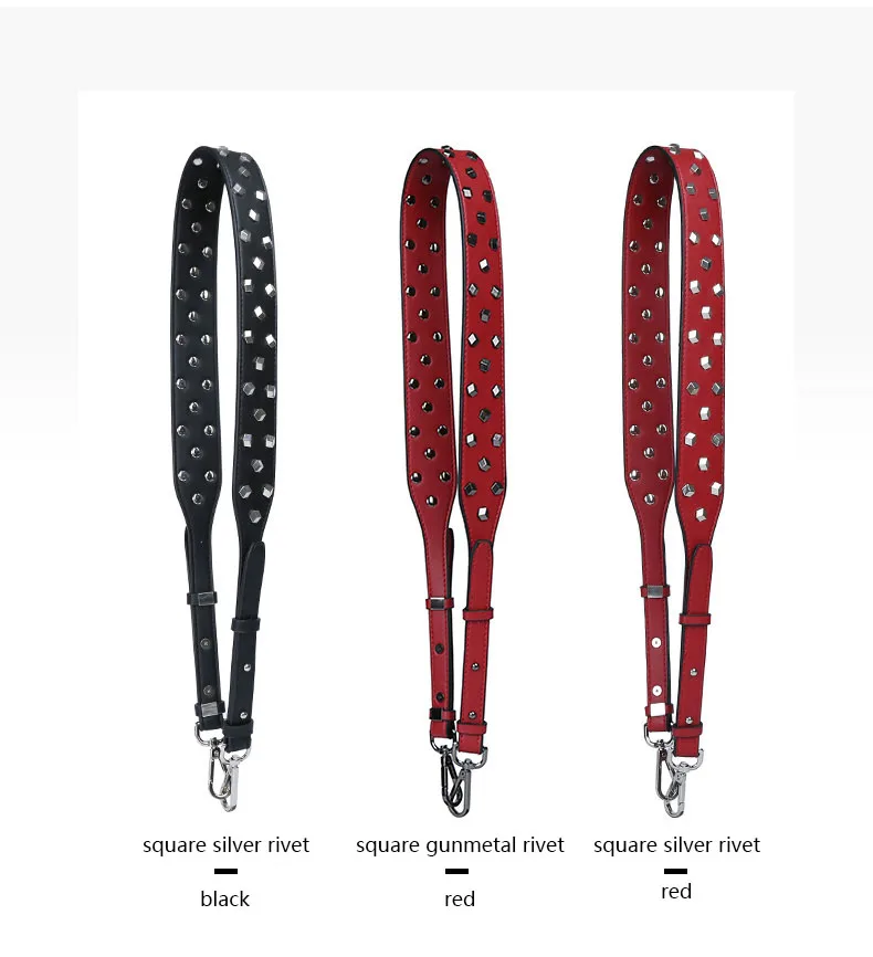 Square Metal Rivet Decorate Handbag Strap Wide Adjustable Length Solid Color Black Blue White Bag Belt Handle DIY Accessories