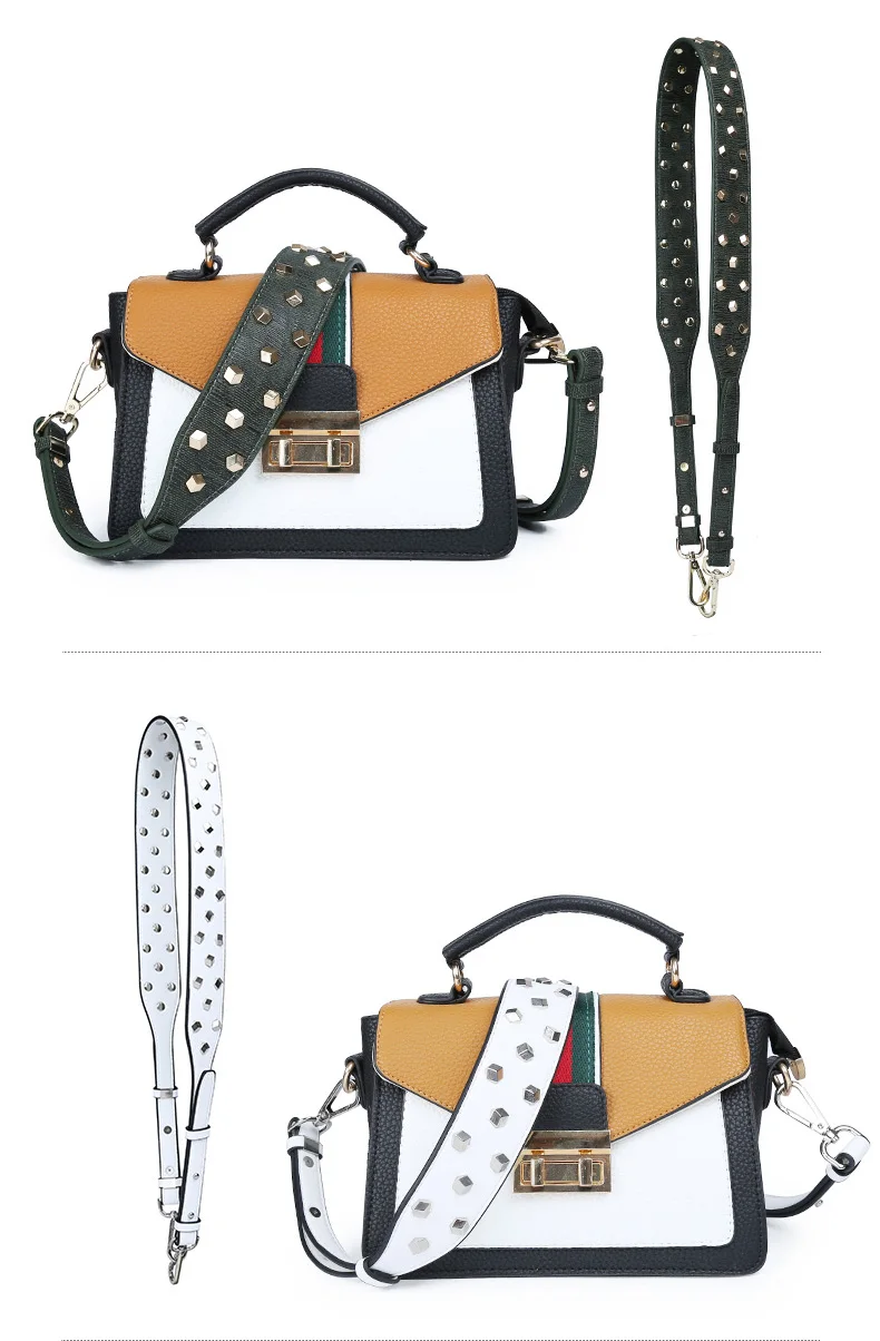 Square Metal Rivet Decorate Handbag Strap Wide Adjustable Length Solid Color Black Blue White Bag Belt Handle DIY Accessories
