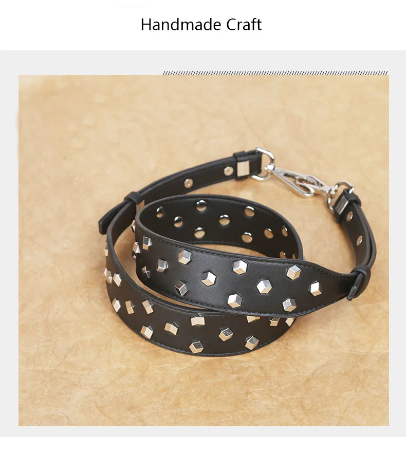 Square Metal Rivet Decorate Handbag Strap Wide Adjustable Length Solid Color Black Blue White Bag Belt Handle DIY Accessories