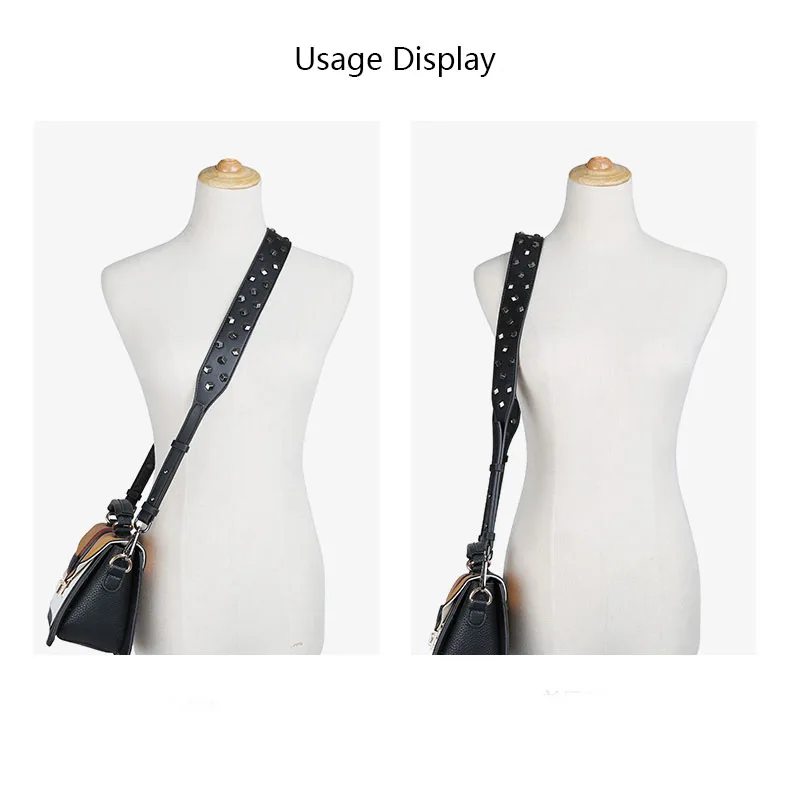 Square Metal Rivet Decorate Handbag Strap Wide Adjustable Length Solid Color Black Blue White Bag Belt Handle DIY Accessories