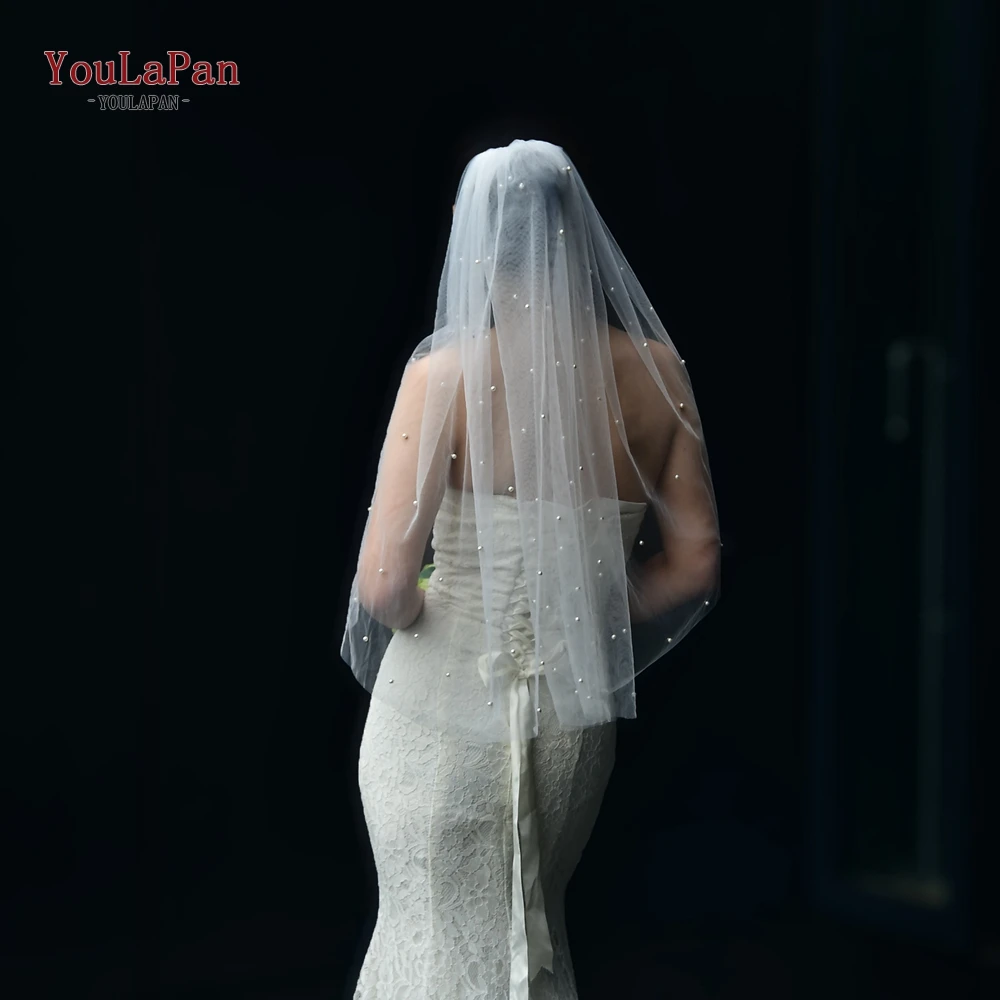 TOPQUEEN V05 Pearls Wedding Veils With Comb 100% Handmade Beaded Wedding Accessories 3M Cathedral Wedding Veil Luxury Elegant