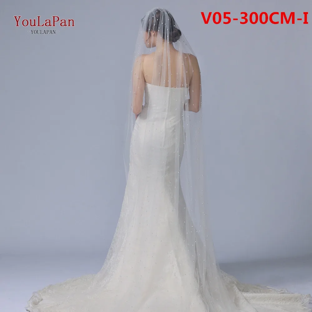 TOPQUEEN V05 Pearls Wedding Veils With Comb 100% Handmade Beaded Wedding Accessories 3M Cathedral Wedding Veil Luxury Elegant