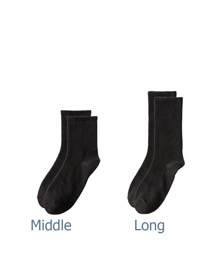 CHAOZHU Women Men Daily Basic Socks White Black Stretch Rib Socks Long Middles Length Spring Autumn Winter Cotton Casual Socks