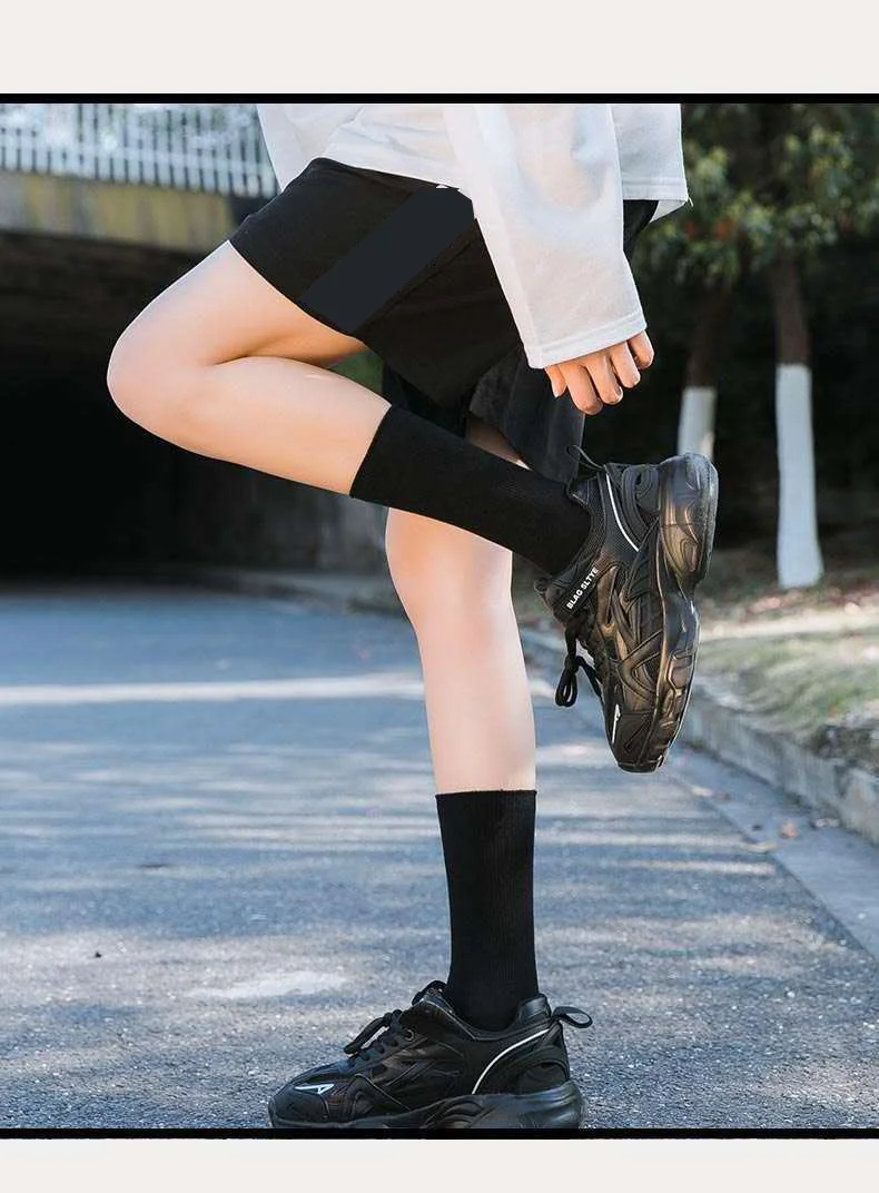 CHAOZHU Women Men Daily Basic Socks White Black Stretch Rib Socks Long Middles Length Spring Autumn Winter Cotton Casual Socks