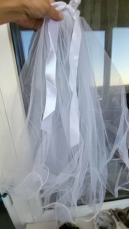 Real Image Bridal Veils With Bow 0.8m Vestido De Noiva Longo Wedding Veil Ivory White Veil With Free Comb