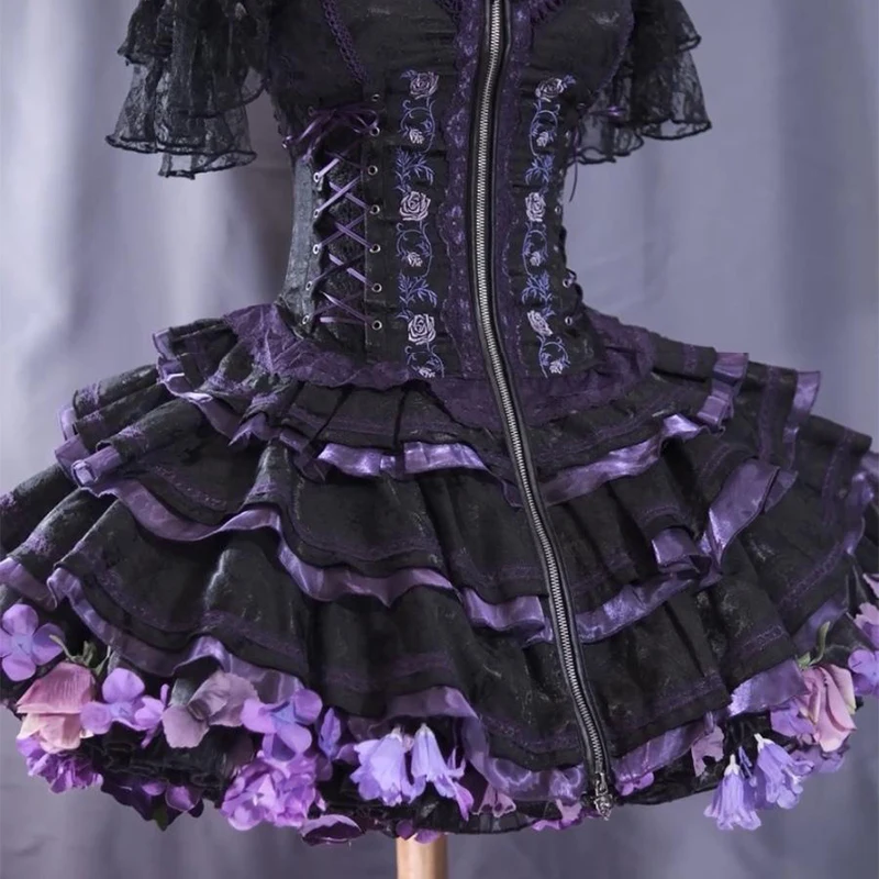 Handmade Colorful Flowers Petticoat Lolita Skirt Support Harvest Kawaii Short Dress Halloween Accessories Cute Girl Korea Japan