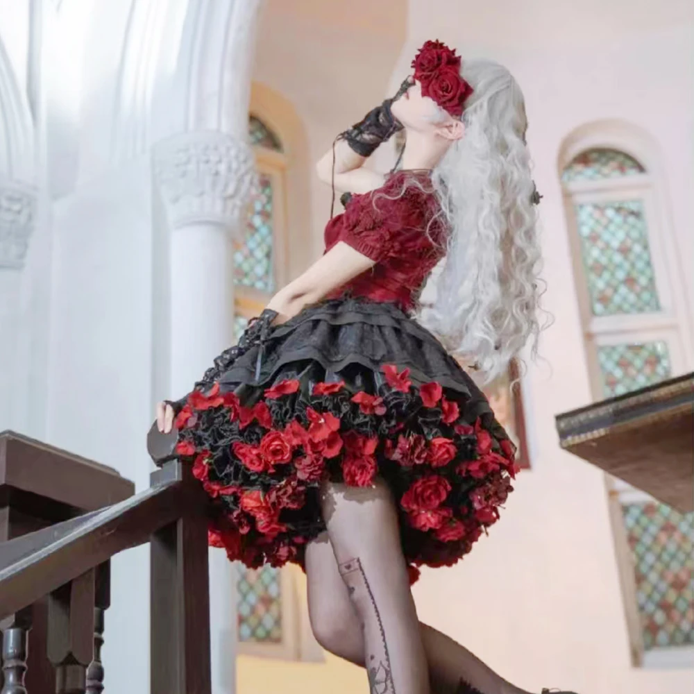 Handmade Colorful Flowers Petticoat Lolita Skirt Support Harvest Kawaii Short Dress Halloween Accessories Cute Girl Korea Japan