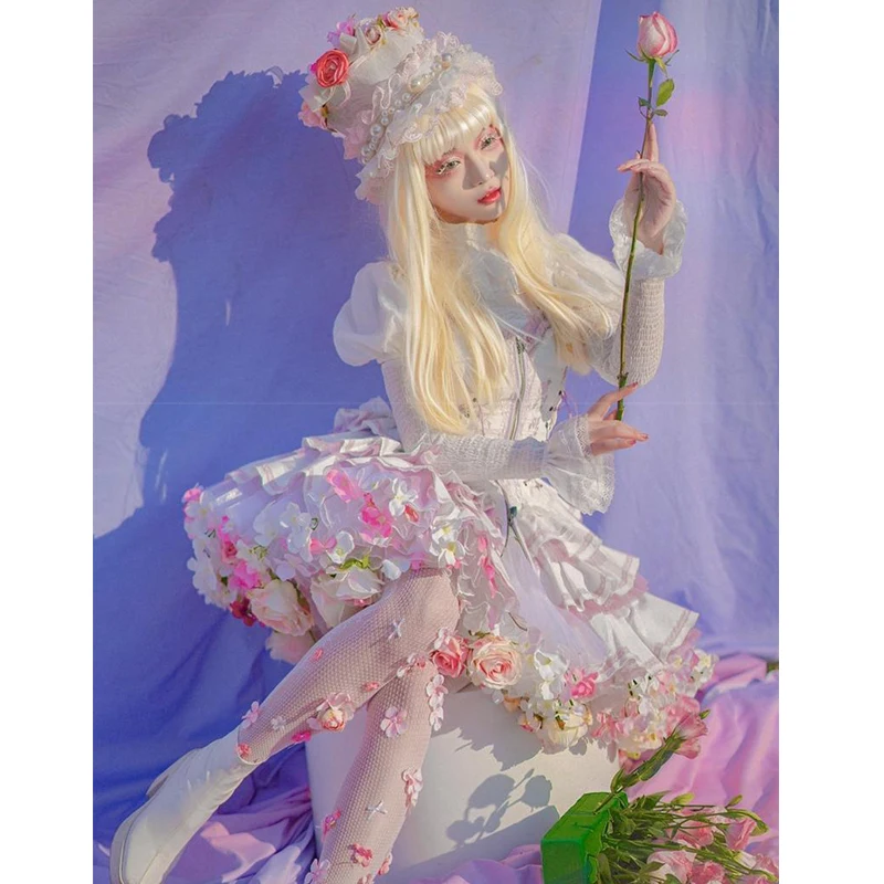Handmade Colorful Flowers Petticoat Lolita Skirt Support Harvest Kawaii Short Dress Halloween Accessories Cute Girl Korea Japan