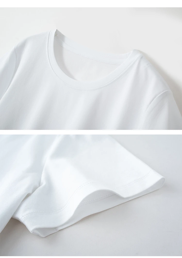 Summer 100% Mercerized Cotton Women Silk T-shirts O Neck Short Sleeve Loose Straight Tops Simple Casual Tees For Minimalist 2025