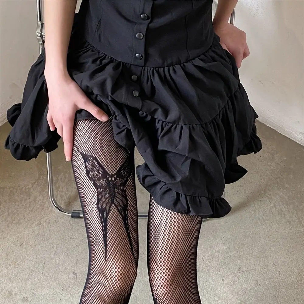 Japanese Style Women's Tights Summer Letter Bow Print Stockings Sexy Lingerie Female Hosiery Hollow Fishnet Mesh Pantyhose Tight