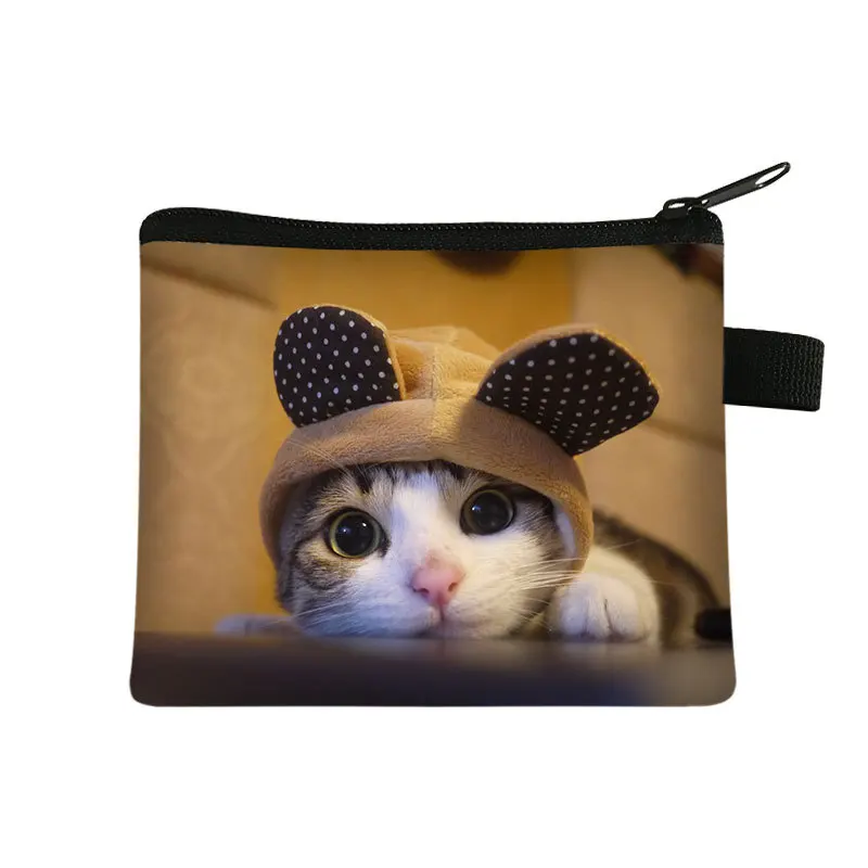 Coin Purse New Animal Cat Children's Wallet Student Portable Card Bag Coin Key Storage Bag Polyester Hand Bag Mini Bag Sac