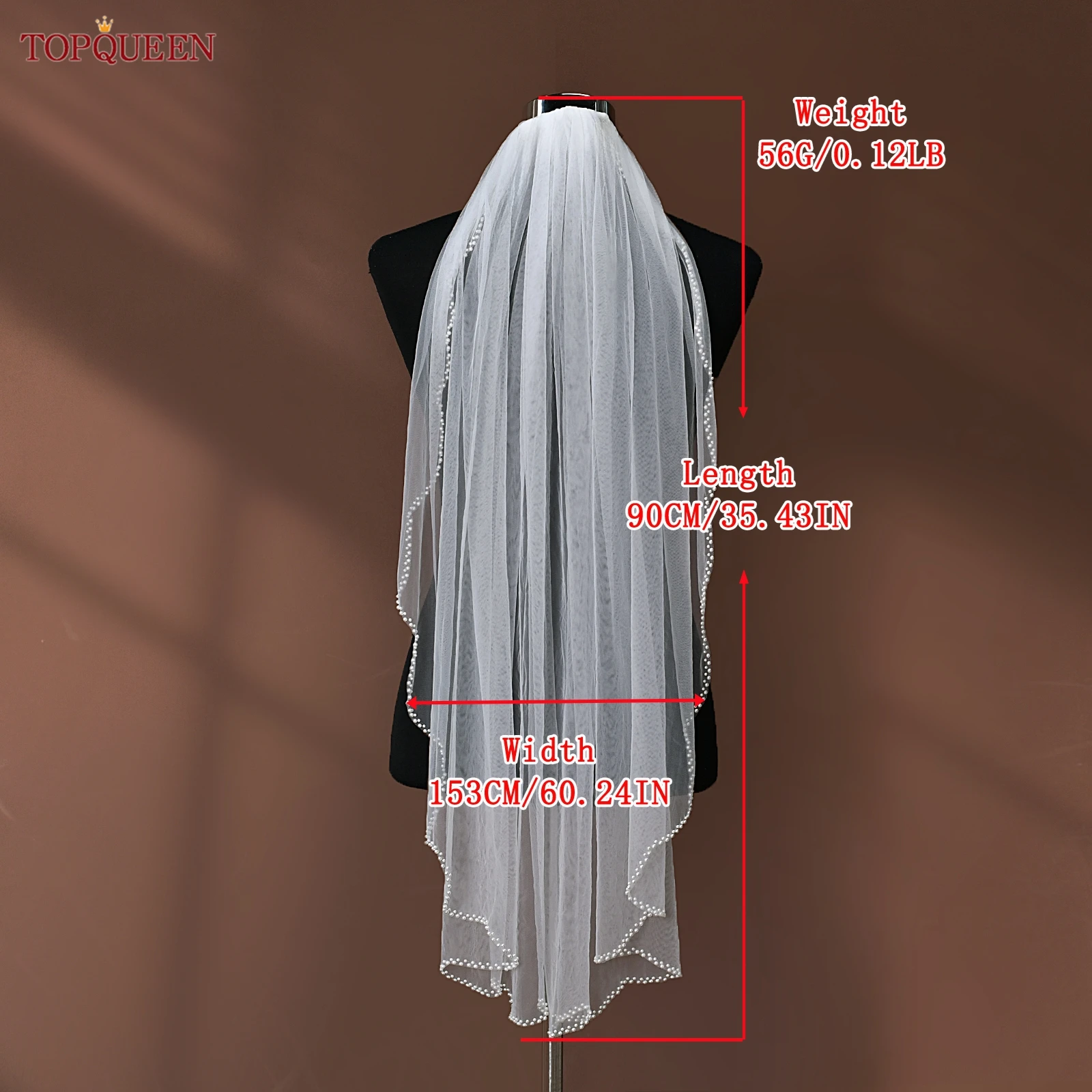 TOPQUEEN V35 Bridal Veil with Pearls Single Tier Bead Edge Bridal Veil Elbow Length Elegance Voile De MariéE High Quality