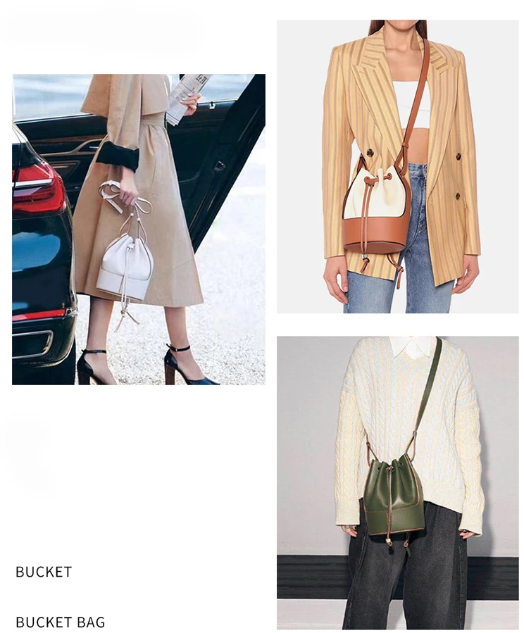 Handmade Handbag Shoulder Strap Hollow Drawstring Woven Bag Set Bucket Bag Leather With Bag Bottom Belt Bag For DIY Backpack