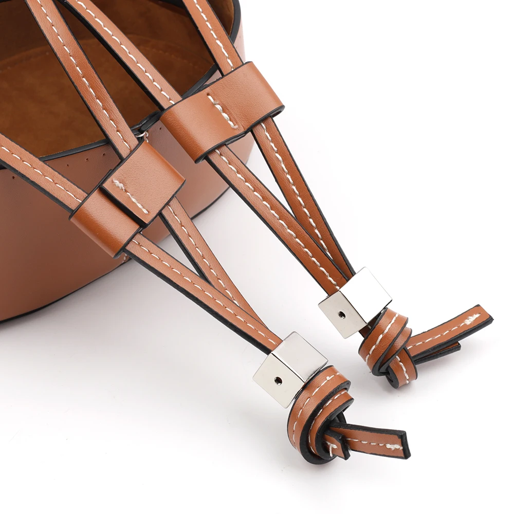 Handmade Handbag Shoulder Strap Hollow Drawstring Woven Bag Set Bucket Bag Leather With Bag Bottom Belt Bag For DIY Backpack